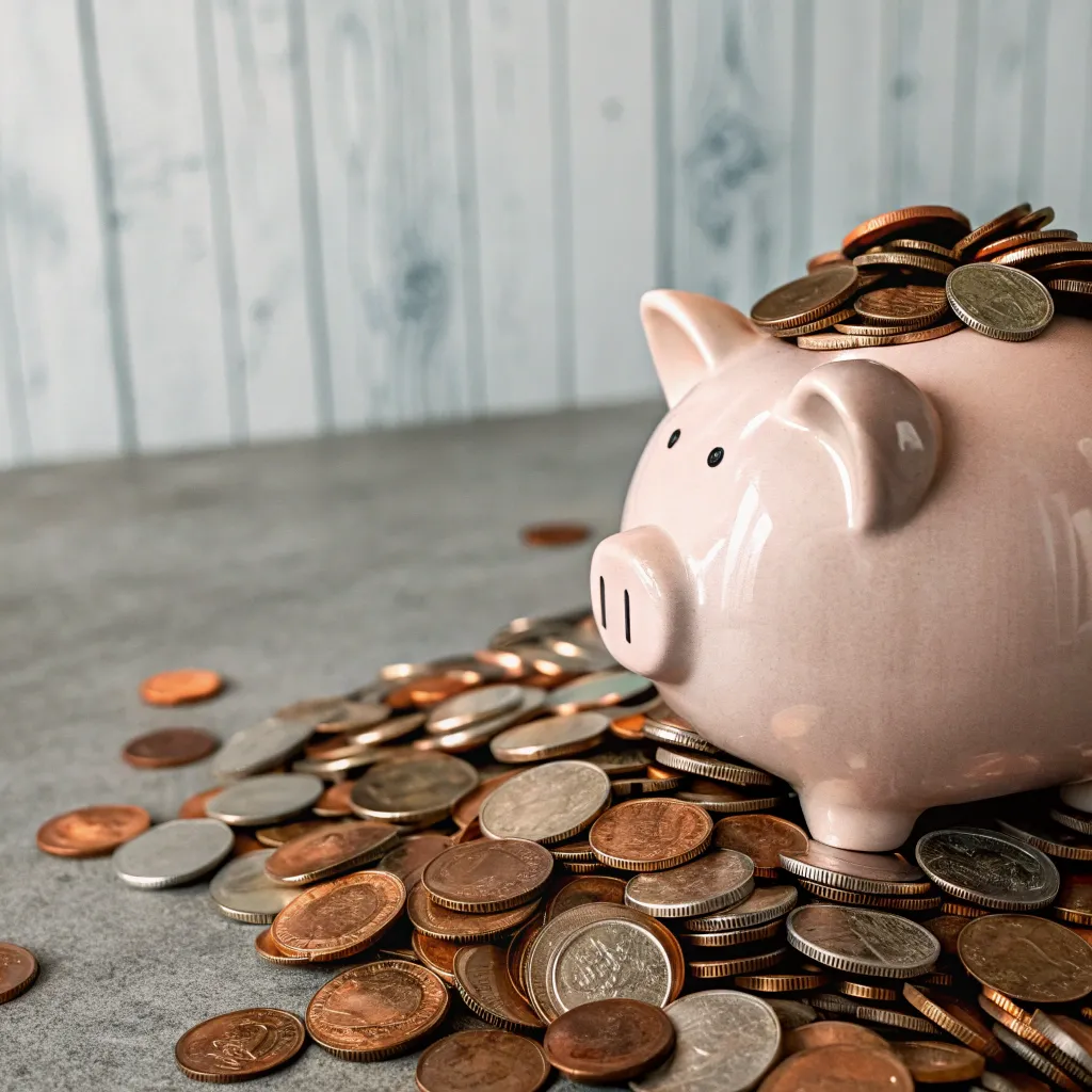 Piggy bank with coins